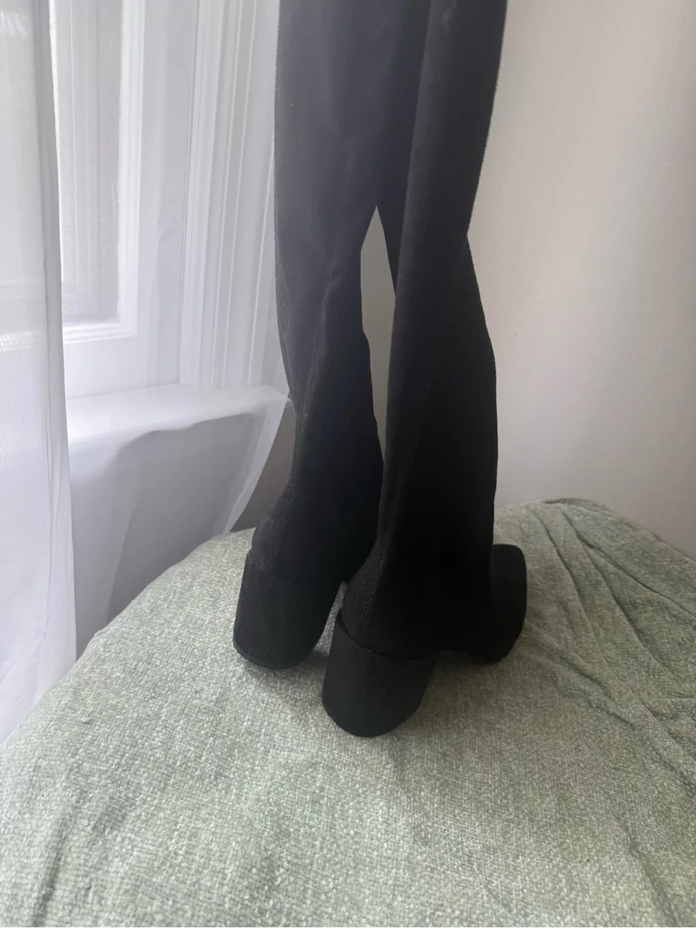 Bisou Bisou Black Over-the-Knee Suede Block Heel Boots